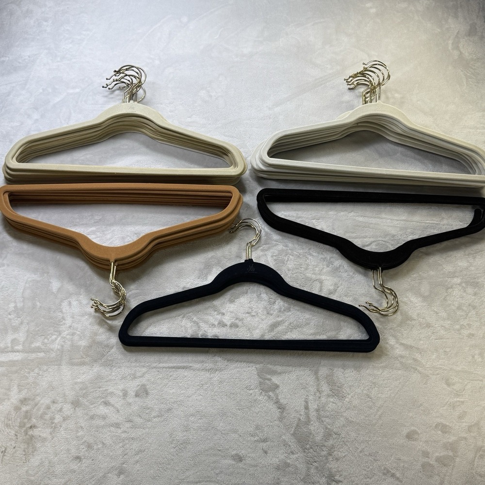Lot‎ 57 Joy Mangano Velvet Clothes Hangers Mixed Colors Gold Hooks